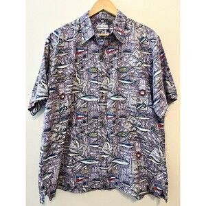 Bluewater Wear Shirt Mens X Large Fishing Fish Print Button Up Made USA VTG